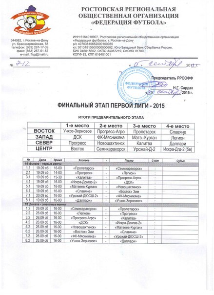 Первенство Ростовской области. Первая лига. Расписание плей-офф.